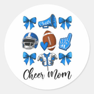 Sticker Rond Cheer Maman Bleu Femmes Cheerleading Footll Coquet