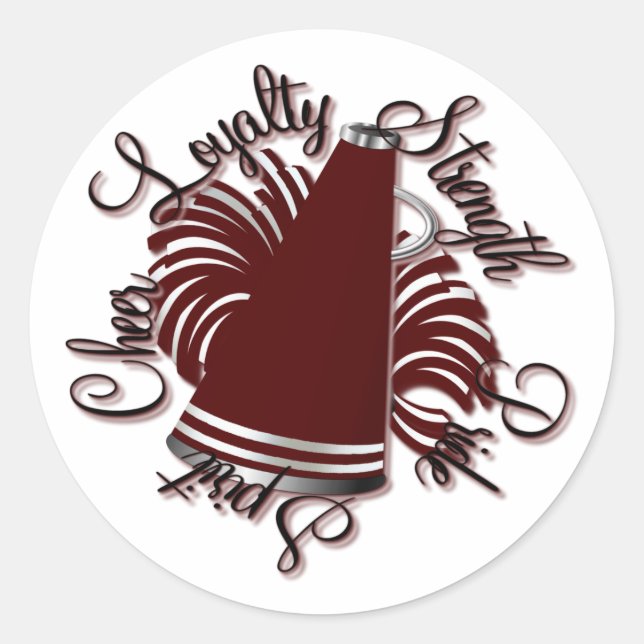 Sticker Rond Cheer Maroon et Qualités blanches (Devant)