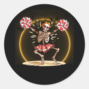 Sticker Rond Cheerleading Skeleton Halloween Cheer Skeleton Che
