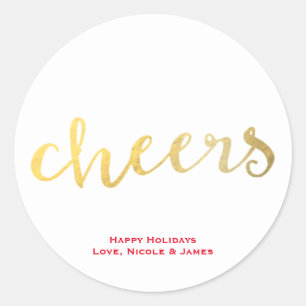 Sticker Rond CHEERS Faux Gold Foil Look Holiday Favoriser