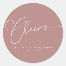 Sticker Rond Cheers Minimum Dusty Script Rose personnalisé mari