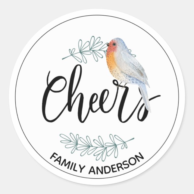 Sticker Rond CHEERS Modernes Robin de Noël personnalisé (Devant)
