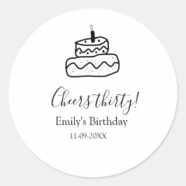 Sticker Rond Cheers thirty birthday cake black scribble hand