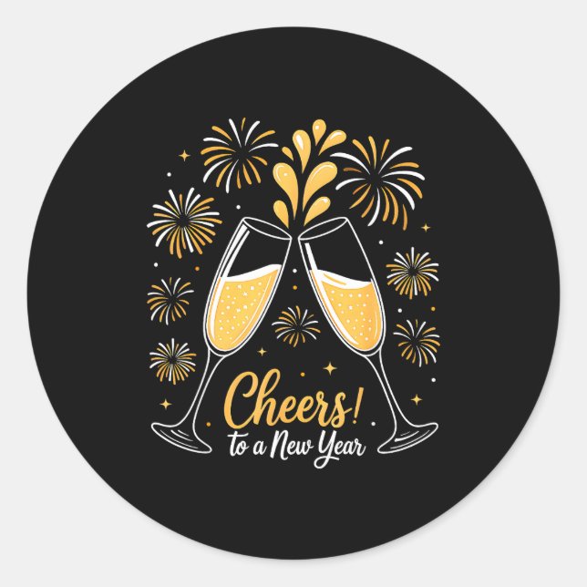 Sticker Rond Cheers To A New Year Eve Party Countdown Happy New (Devant)