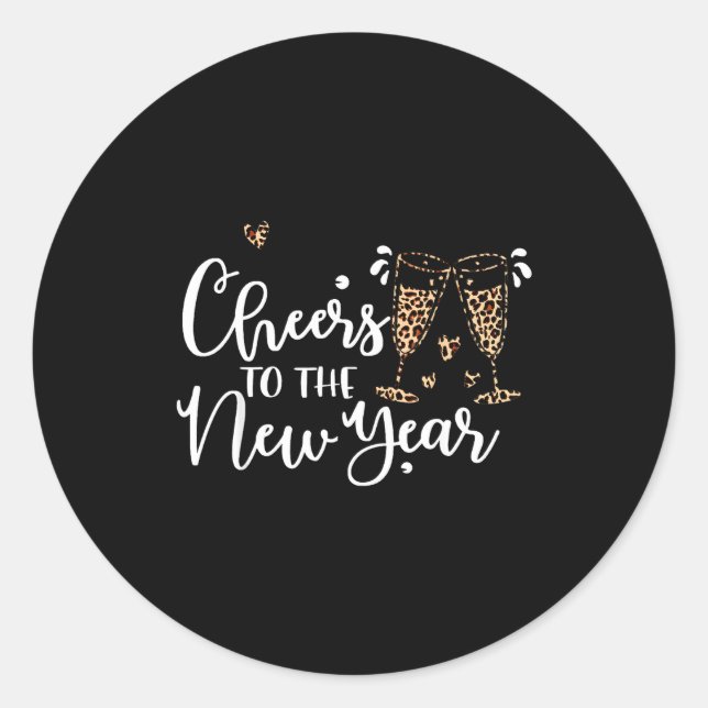 Sticker Rond Cheers To The New Year 2026 Leopard Champagne Happ (Devant)