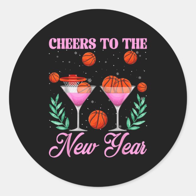 Sticker Rond Cheers To The New Year Champagne Gl &amp; Basketba (Devant)