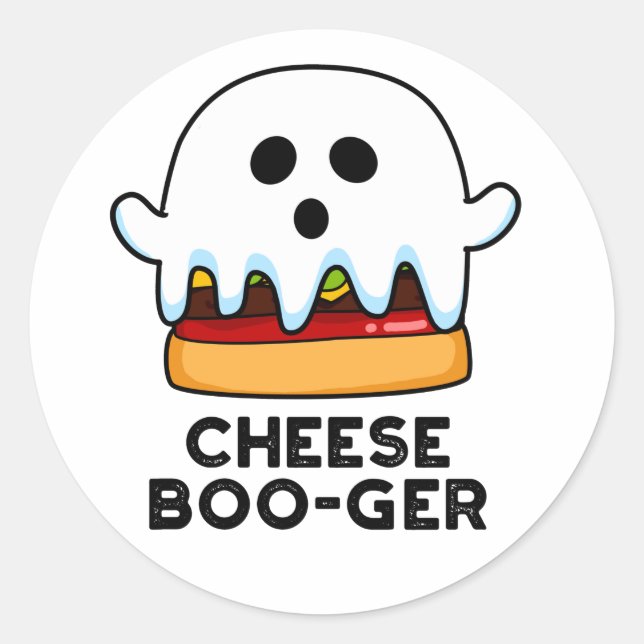 Sticker Rond Cheese Boo ger Funny Ghost Cheeseburger Pun (Devant)