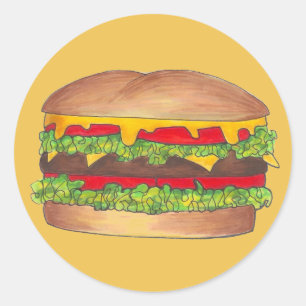 Sticker Rond Cheeseburger Fromage hamburger Hamburger Fast Food