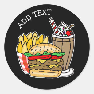 Sticker Rond Cheeseburger, Milkshake et Fries 