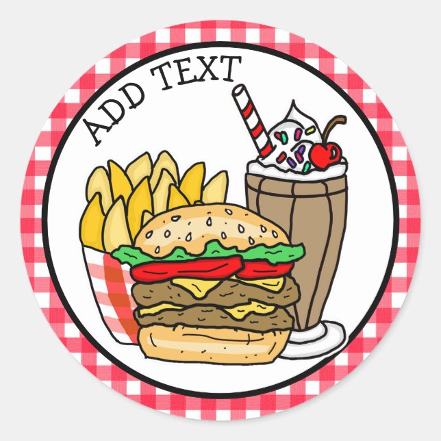 Sticker Rond Cheeseburger, Milkshake et Fries Classic Round S (Devant)