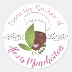 Sticker Rond Chef afro-américain de la cuisine de l'autocollant