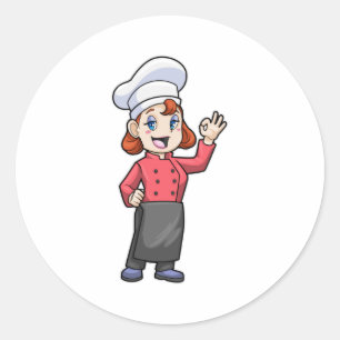 Sticker Rond Chef avec tablier de Cuisine
