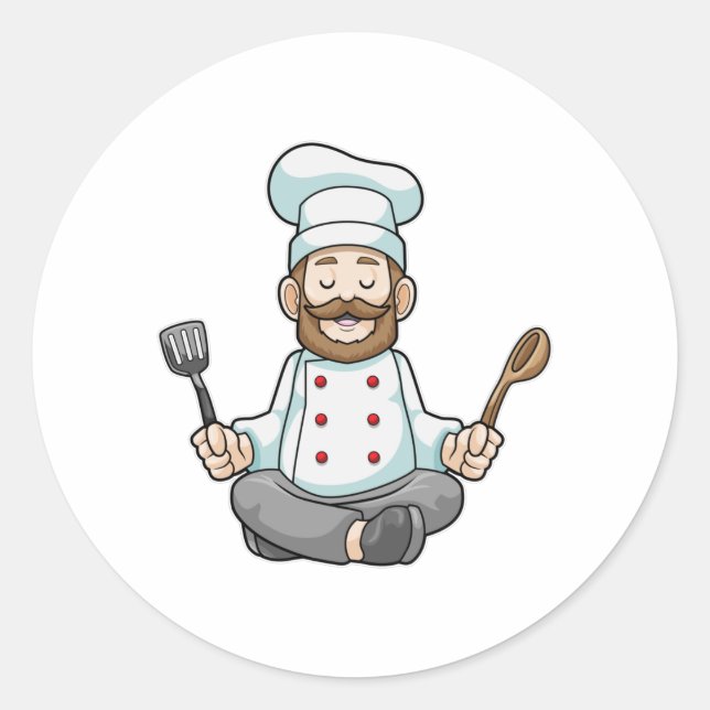 Sticker Rond Chef avec tablier de Cuisine au Yoga (Devant)