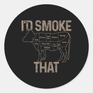 Sticker Rond Chef Boucher Cuisinier BBQ Je Fumerais Cette Vache