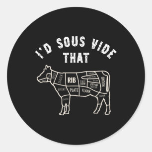 Sticker Rond Chef Boucher Cuisinier BBQ Je Sous Vide Cette Vach