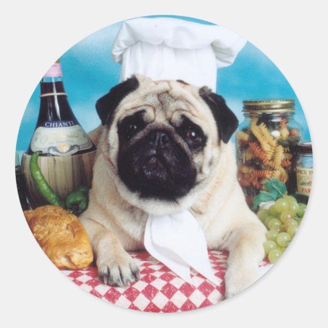 Sticker Rond Chef chien carlin (Devant)