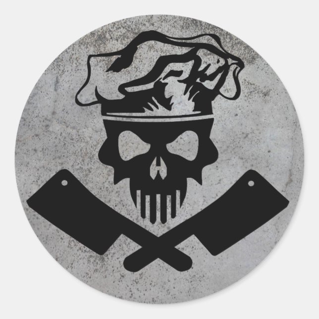 Sticker Rond Chef Crâne et Cleavers (Devant)