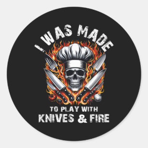 Sticker Rond Chef Cuisinier J'Ai Été Fait Pour Jouer Avec Des C
