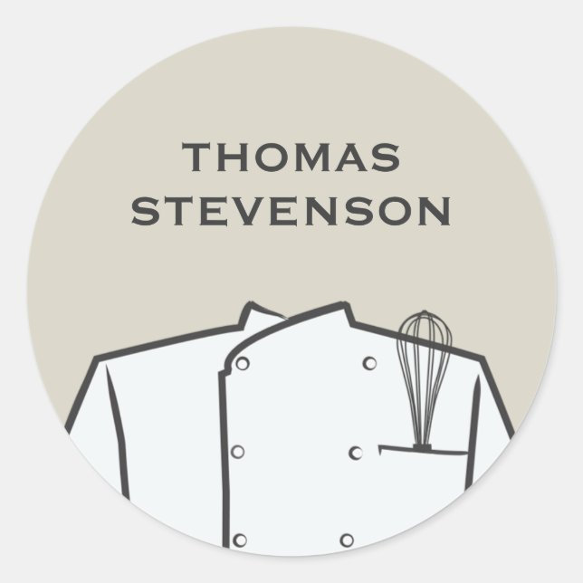 Sticker Rond Chef cuisinier, Uniforme avec Whisk (Devant)