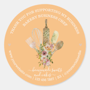 Sticker Rond Chef de pâtisserie de traiteur motif eucalyptus ru