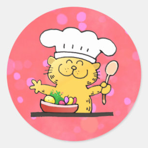 Sticker Rond Chef drôle drôle de la bande dessinée Kitty
