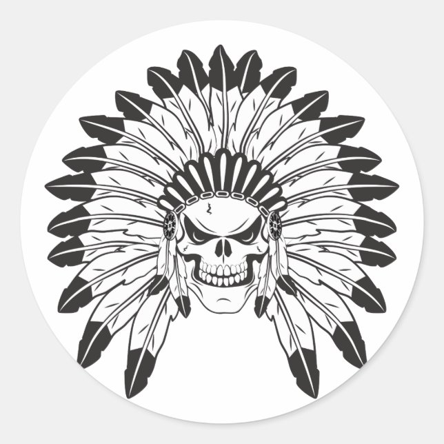 Sticker Rond Chef du crâne indien (Devant)