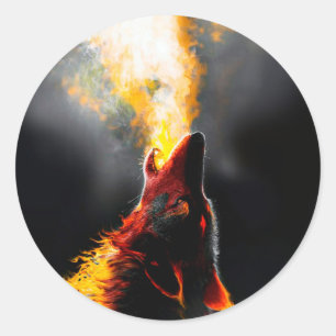 Sticker Rond Chef du loup-feu agressif