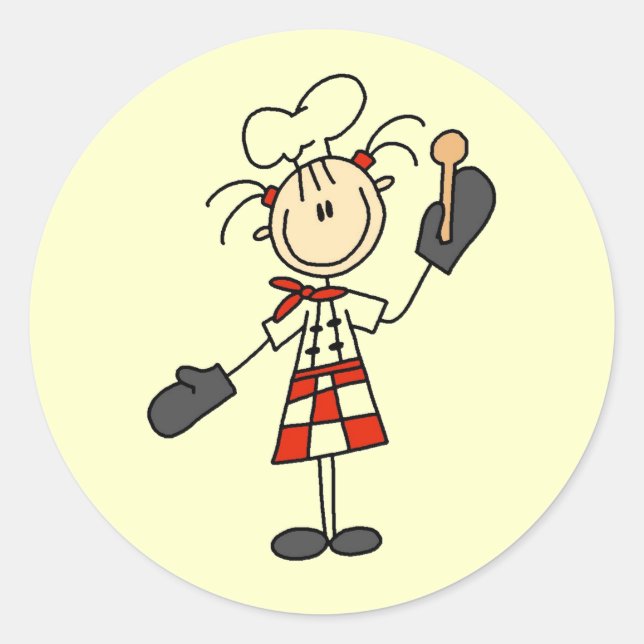 Sticker Rond Chef Féminine avec Mitts et cuillère en bois (Devant)