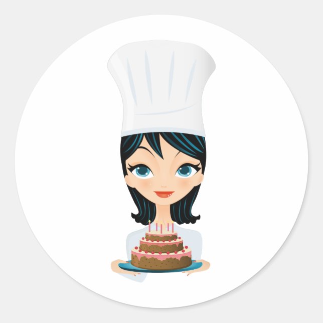 Sticker Rond Chef femme gâteau d'anniversaire (Devant)