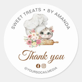 Sticker Rond Chef Kitten Bakery Thank you