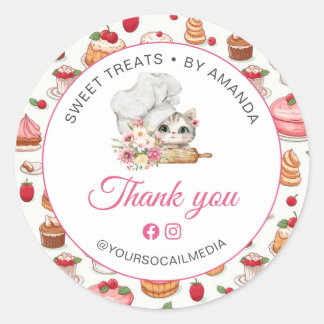 Sticker Rond Chef Kitten Bakery Thank you