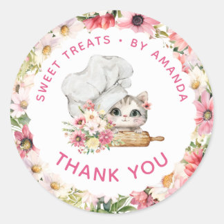 Sticker Rond Chef Kitten Bakery Thank you