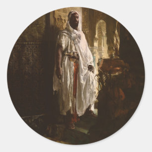 Sticker Rond Chef maure Art africain Peinture Portrait