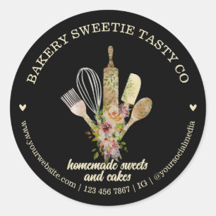 Sticker Rond Chef Pâtisserie Traiteur Maison Élégant Noir