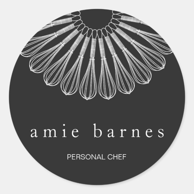 Sticker Rond Chef pâtisserie Whisk Blanc noir Logo Boulangerie (Devant)
