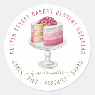 Sticker Rond Chef Pâtissier Aquarelle Gâteau Carré Entreprise