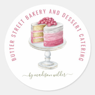 Sticker Rond Chef pâtissier boulanger Aquarelle Gâteau Étiquett