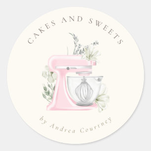 Sticker Rond Chef Pâtissier Mélangeur à Gâteaux Boulangerie Ros