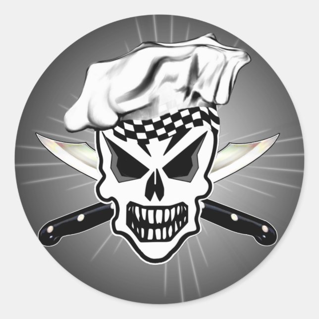 Sticker Rond Chef Skull 2 et Crossed Chef Knives (Devant)