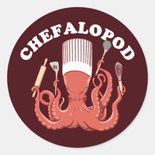Sticker Rond Chefalopod   Pun drôle de chef de poulpe