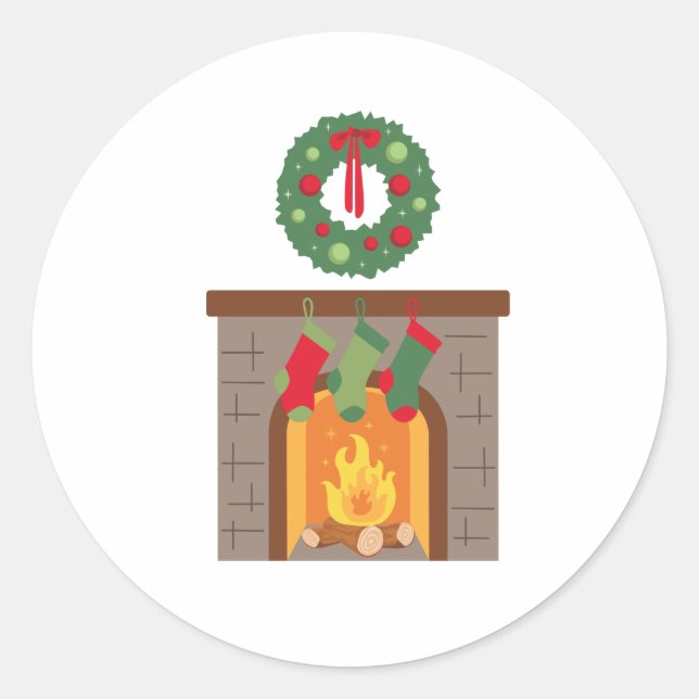 Sticker Rond Cheminée de Noël (Devant)