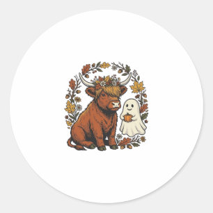 Sticker Rond Chemise à gravure vintage de vache des Highlands d