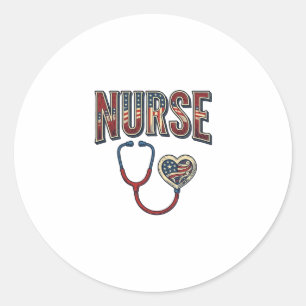 Sticker Rond Chemise à manches avec stéthoscope patriotique d'i