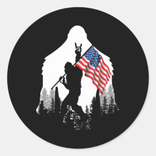 Sticker Rond Chemise à pied - Bigfoot Sasquatch Drapeau américa