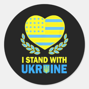 Sticker Rond Chemise America Stand With Ukraine Drapeau Ukraini