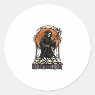 Sticker Rond Chemise blanche gravure vintage Halloween Faucheur