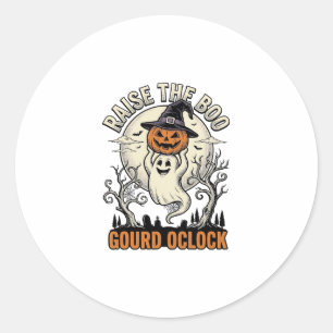 Sticker Rond Chemise Citrouille Fantôme Gravure Halloween Vinta