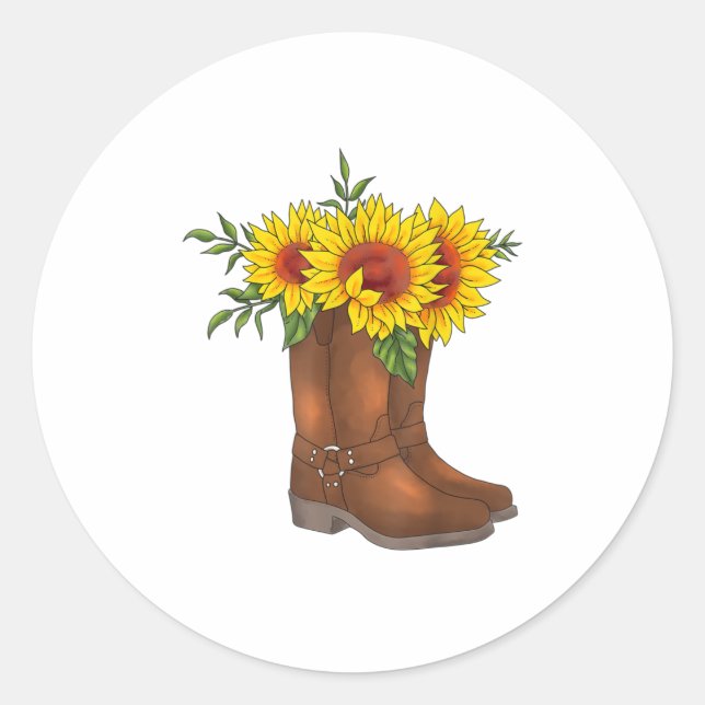 Sticker Rond Chemise Cowgirl Sunflower Bottes Rodéo Pays Mous (Devant)