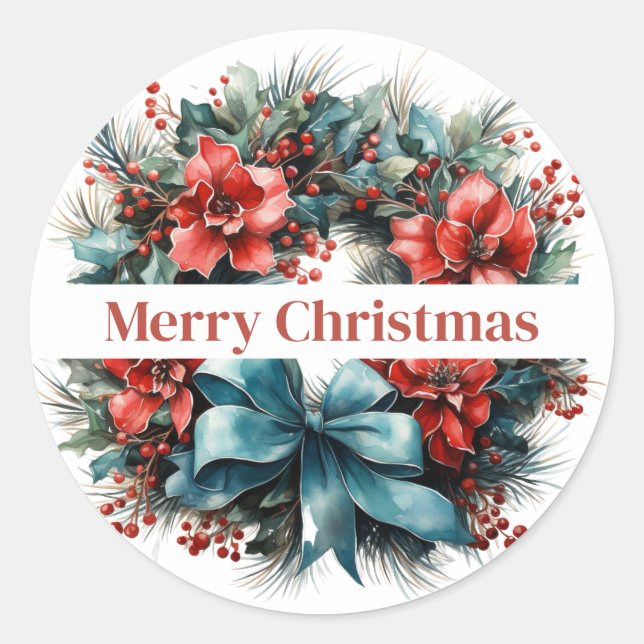 Sticker Rond Chemise d'aquarelle de Noël avec Holly (Devant)