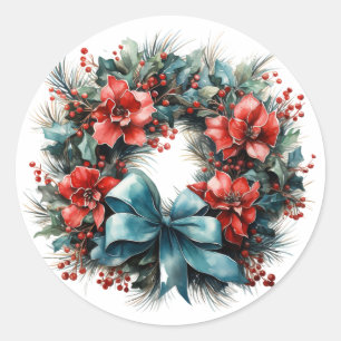 Sticker Rond Chemise d'aquarelle de Noël avec Holly